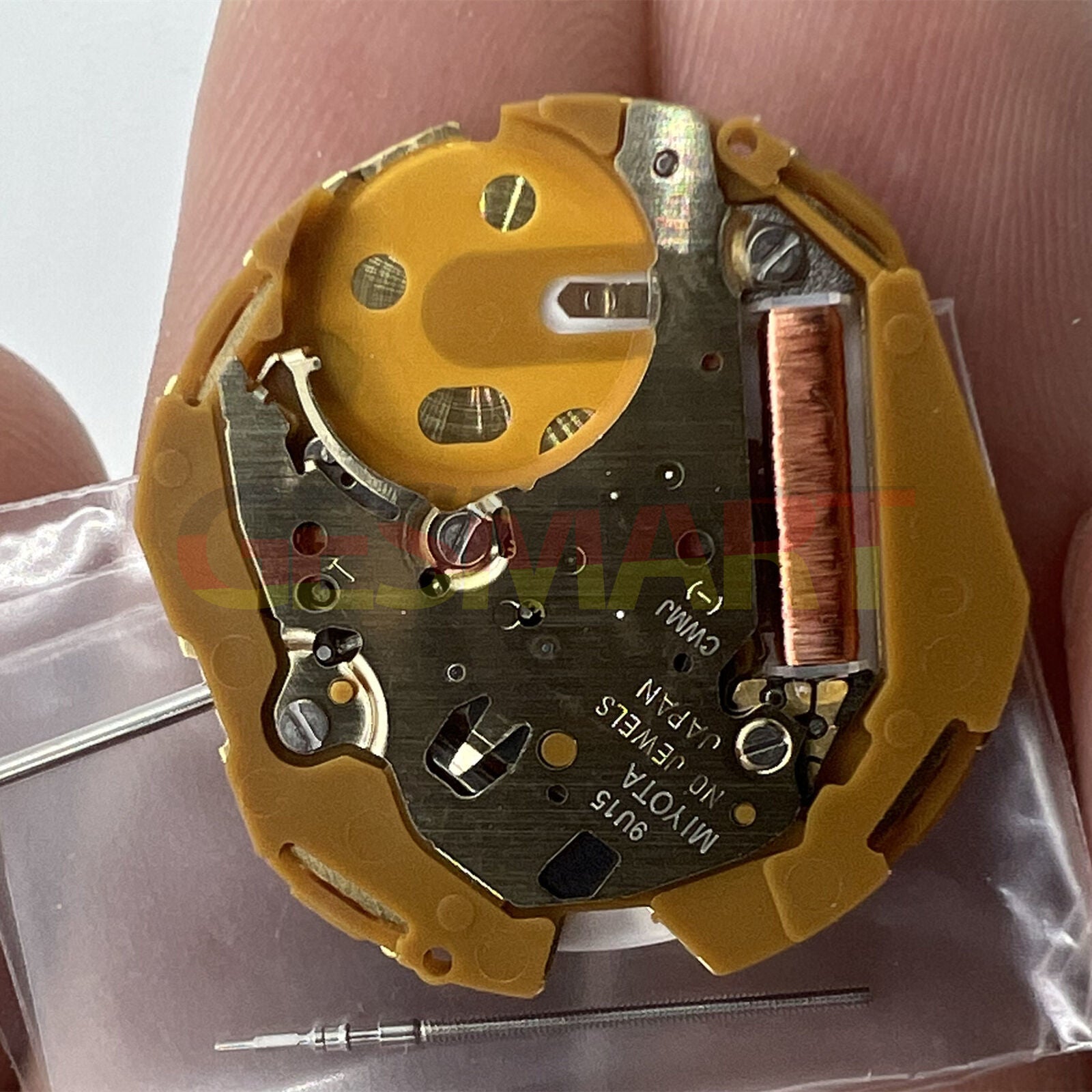 Miyota 9U15 Japan quartz watch movement showing date display at 3 o'clock position