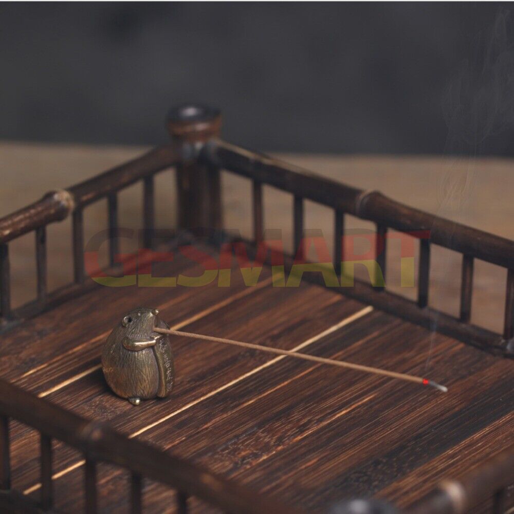 Hand-carved solid copper bronze mouse trinket censer, elegant decorative watch accessory.