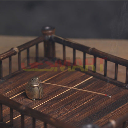 Hand-carved solid copper bronze mouse trinket censer, elegant decorative watch accessory.