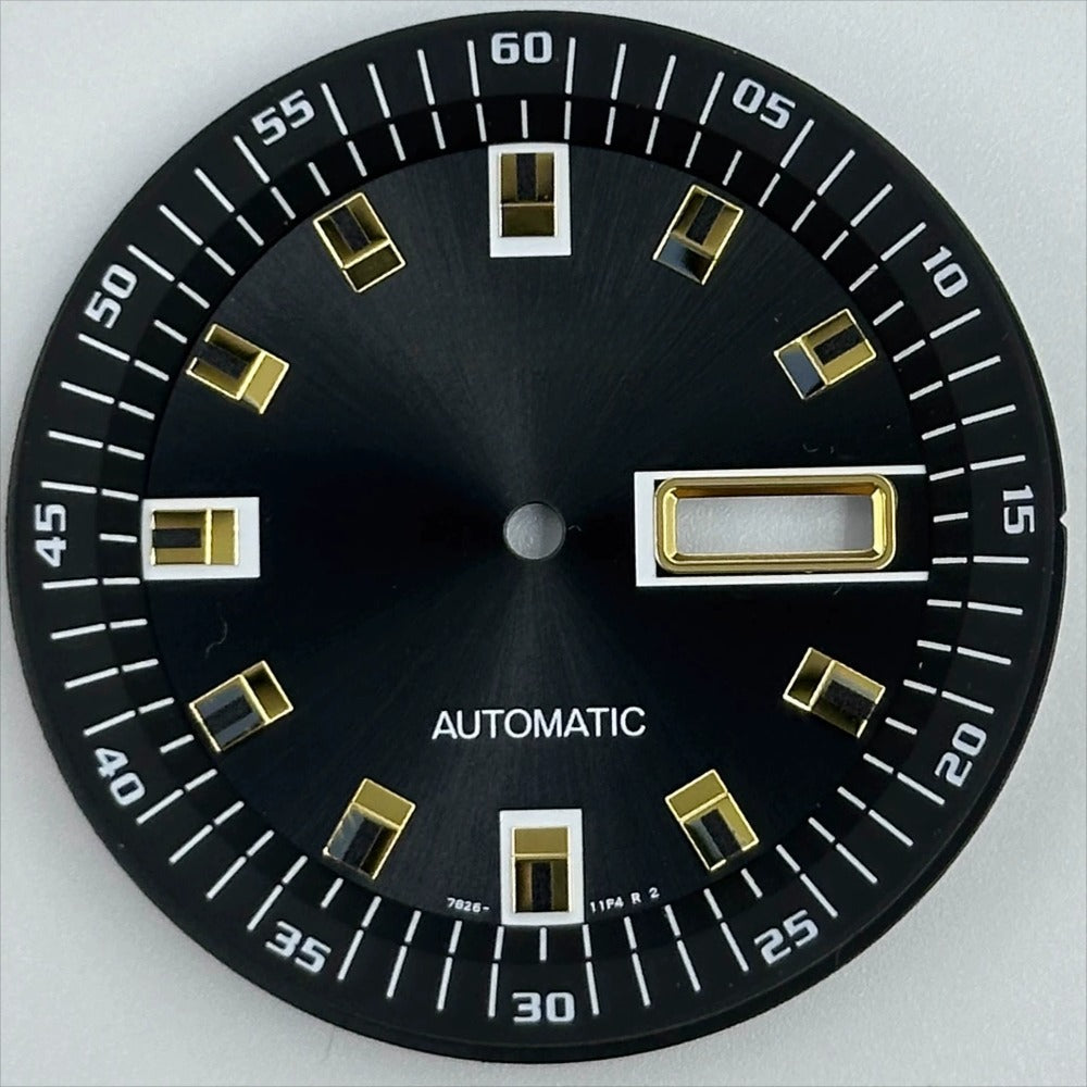 Gradual black 37.5mm Datejust dial with golden nail markers for NH36 watch movement.
