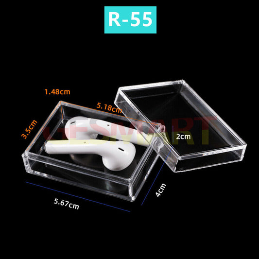 Lot de 10 boîtes à outils rectangulaires transparentes en PS, 57 x 40 mm, avec couvercle et base