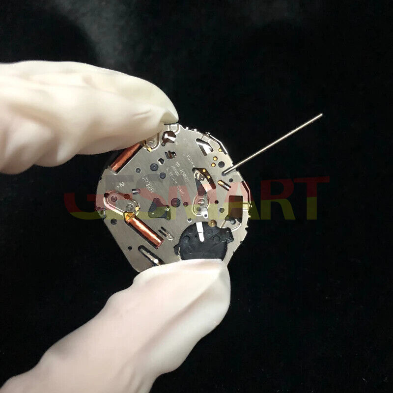 Original Japan-made VR32B quartz watch movement with multifunctional black dial.