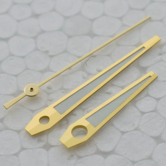 Golden trim green lume watch hands for Japan 8200/8205 movement, precise accessory.