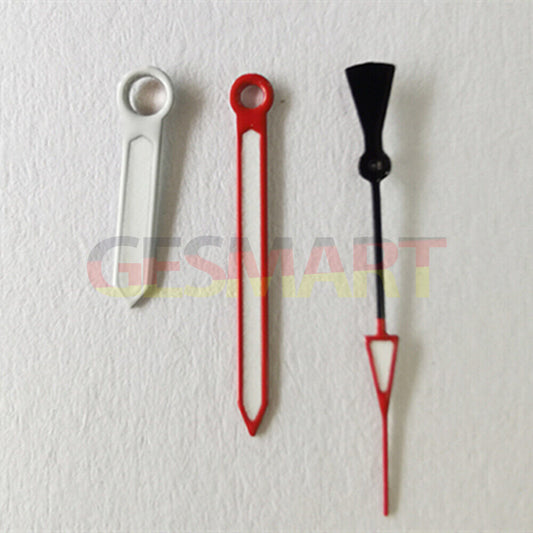 Red and silver trim luminous watch hands for NH36 NH35 7S26 movements, enhancing visibility and style.