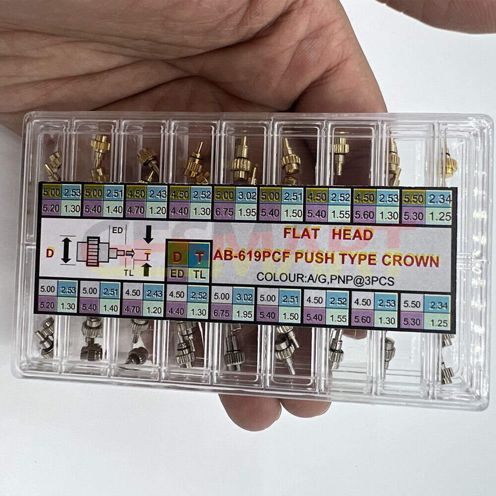 Flower head push crown refill for pocket watches, Watch Parts brand, model 619PCFLG.