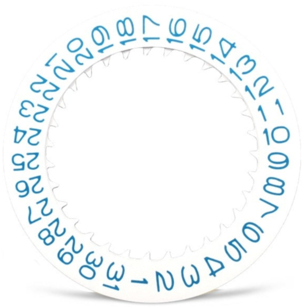 Blue font date disk with white background for NH35 NH36 movement, date position at 3 o'clock, precision fit.