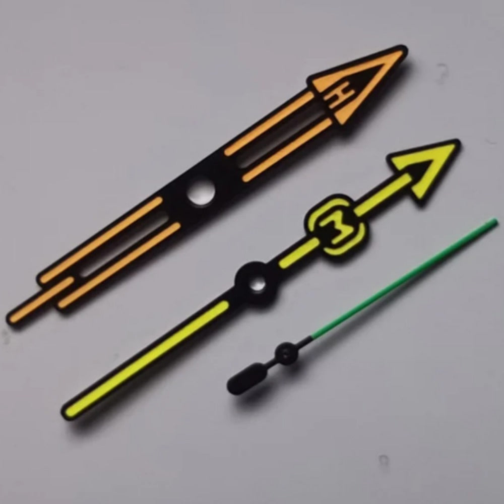 Mod Orange yellow-green luminous pointer watch hand for SEIKO NH35 NH36 4R 7S26 automatic movements.