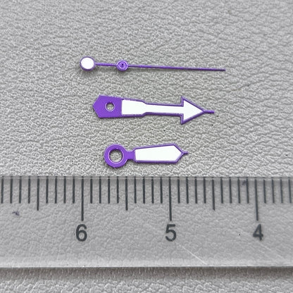 2 Sets Green Lume Purple Trim White Painted Watch Hands for NH35 NH36 7S26