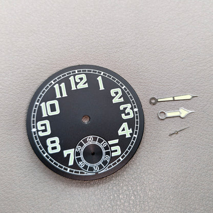 35mm Green Luminous Black Pilot Watch Dial + Watch Hands for ETA6498 Men's Watch
