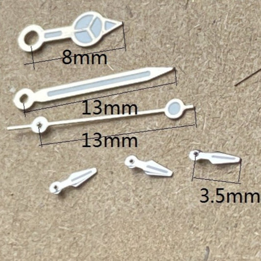 13mm silver-trimmed green lume watch hands for Miyota OS10 OS20 OS30 movements