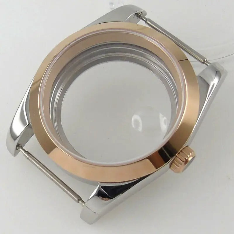 36mm Sapphire Glass Rose Golden Two Tone Watch Case fit NH35 NH36 NH38