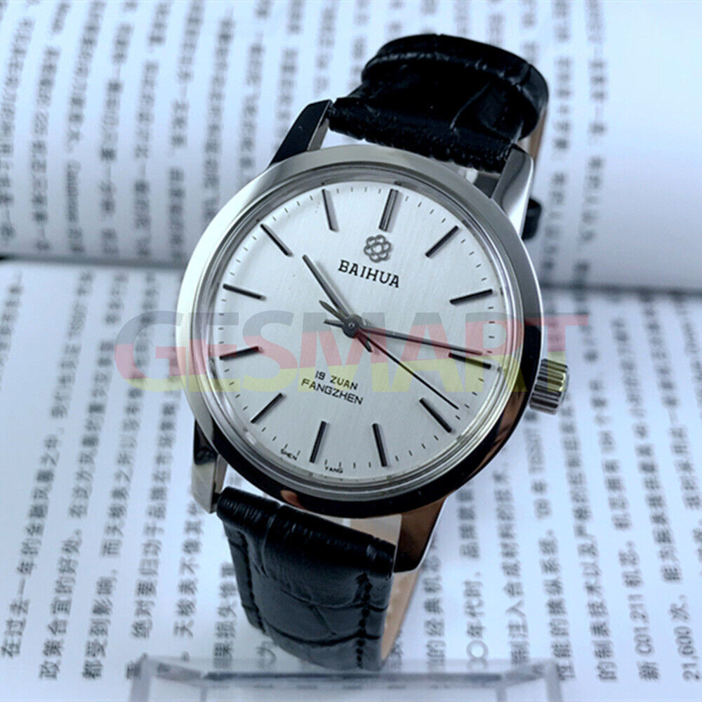 37mm China Baihua Manual Mechanical Watch 19 Jews Silver Dial Silver Case