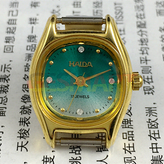 24mm HAIDA golden manual mechanical lady watch with gradient green dial and 17 jewels craftsmanship.