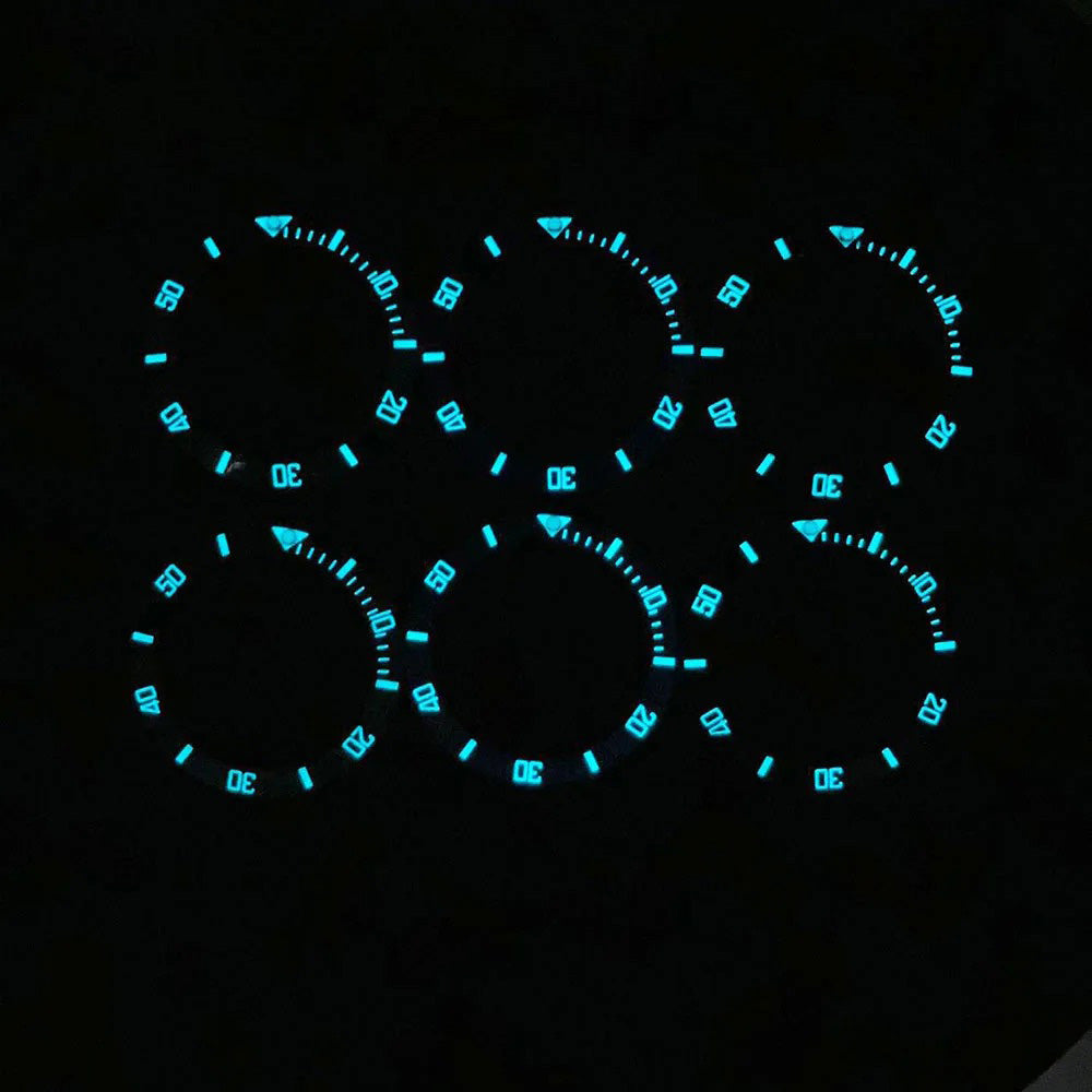 Sloping 40x31.8mm ceramic bezel insert with super luminous feature for divers watches replacement.