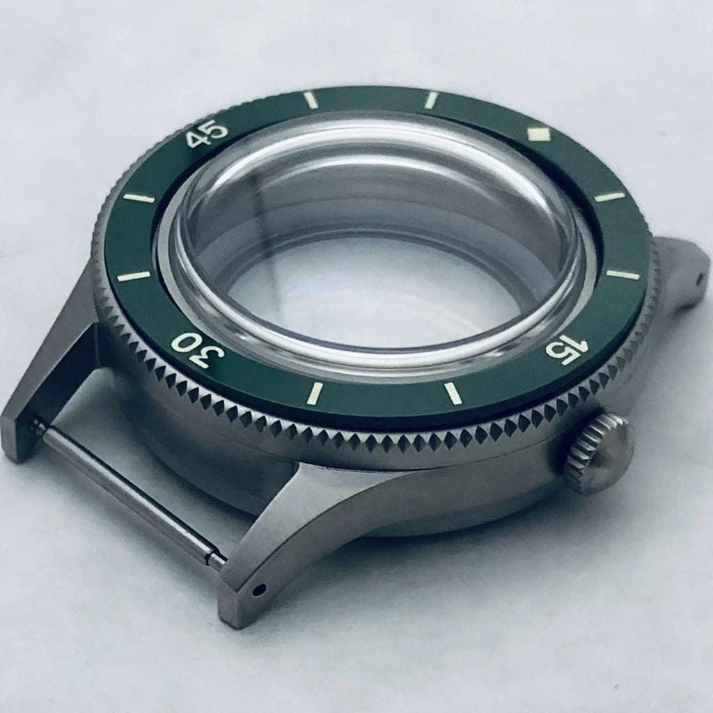 40mm Titanium Watch Case Lume Bezel Double Domed Coated AR Fit NH34/35/36 4R35