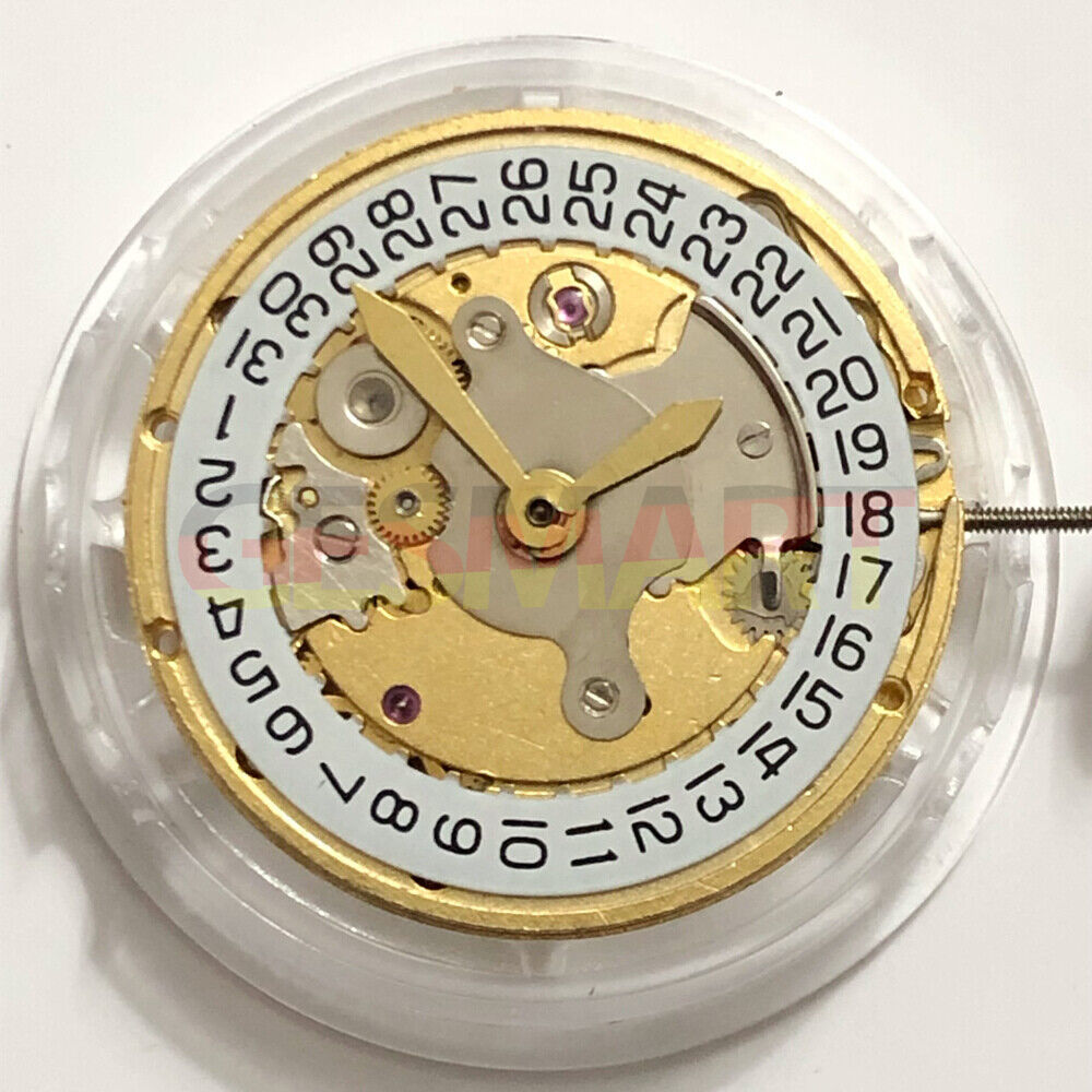 Golden automatic mechanical watch with date at 3 o'clock, China Made SHANGHAI 2824 movement.