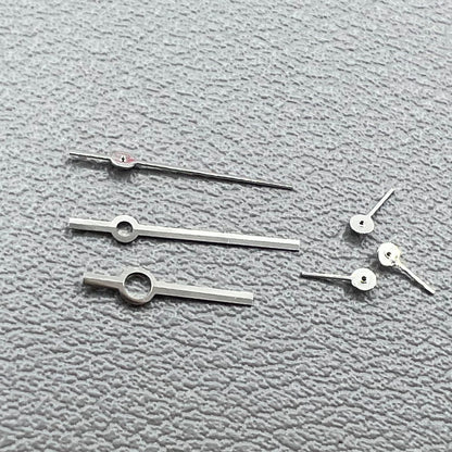 Silver watch hands set for Ronda 5030.D quartz movement, precision timepiece parts.