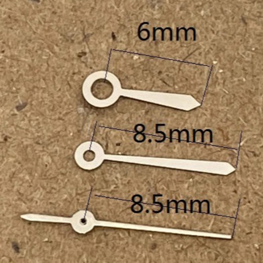 Silver 8.5x8.5x6mm watch hands for Ronda 785 movement, precise replacement part for timepieces.