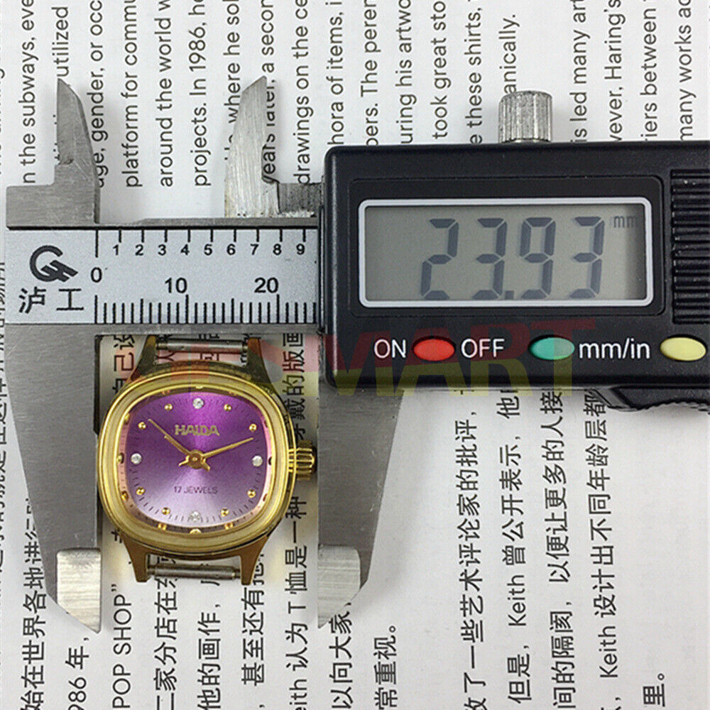 SHANGHAI HAIDA Montre mécanique manuelle pour femme, clou doré, cadran violet, boîtier carré