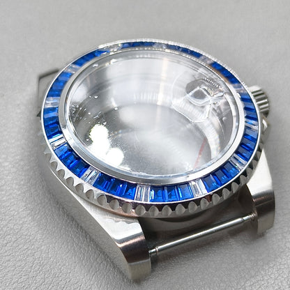 40mm  Watch Case for NH35 NH36 Crystal Blue Bezel Clear Bottom Sapphire Glass