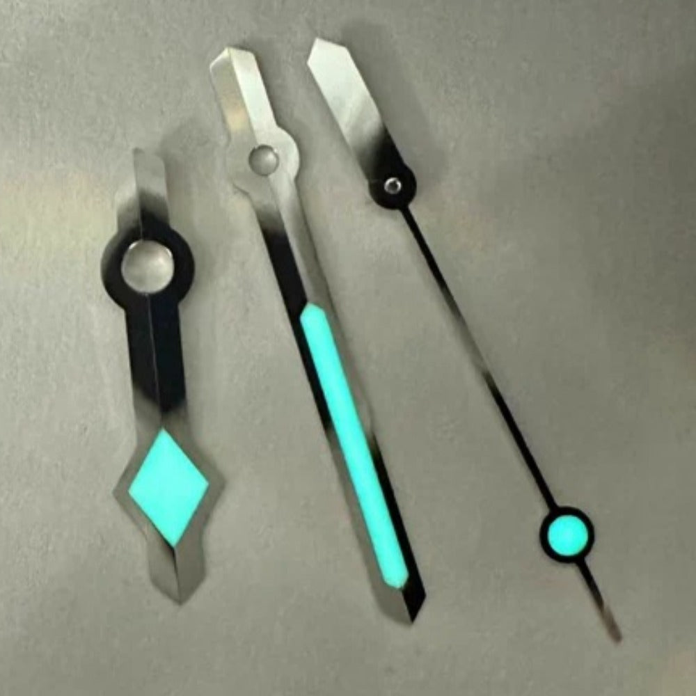 Silver Trim C3 blue lume watch hands for ETA2824 2892 movement, precision fit.