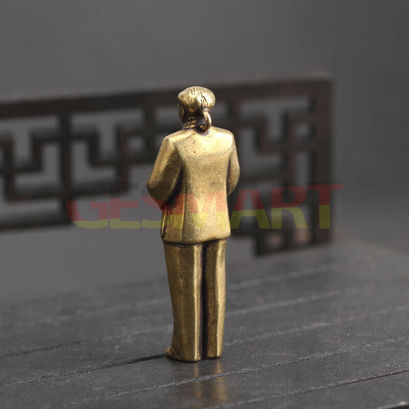 Vintage hand-carved solid copper Chairman Mao figurine, classic bronze collectible trinket.