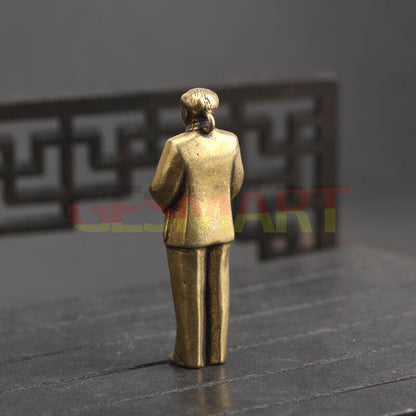 Vintage hand-carved solid copper Chairman Mao figurine, classic bronze collectible trinket.