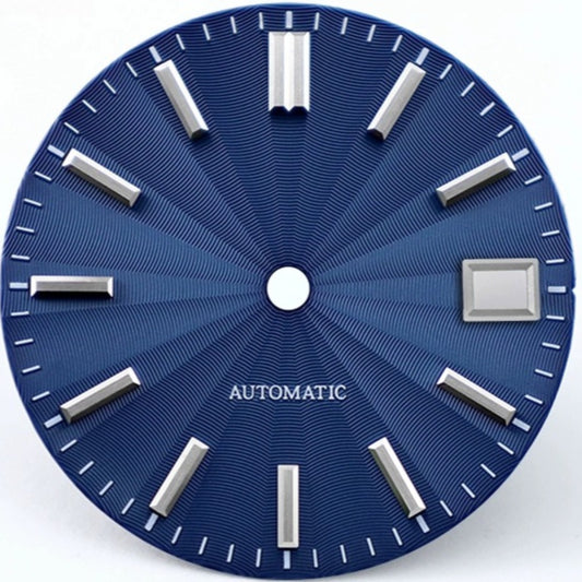 Dark blue 28.5mm microgroove watch dial for NH35 NH36 NH38 movements, perfect for custom watch builds.