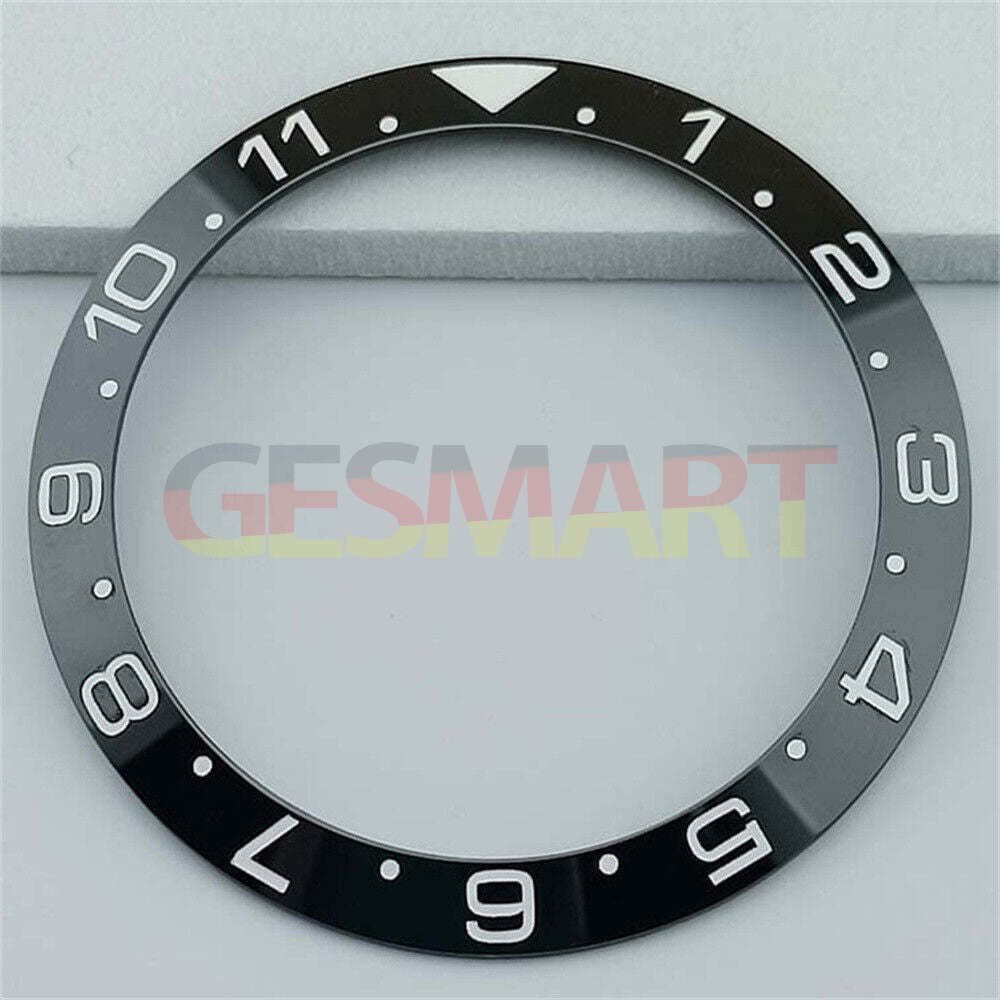 38mm black ceramic GMT bezel ring with white font for SUB watches, durable and stylish accessory.