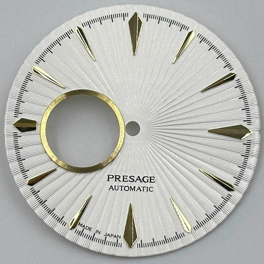 Golden 35mm Cocktail-style watch dial with white no-lume finish, designed for NH39 movement.