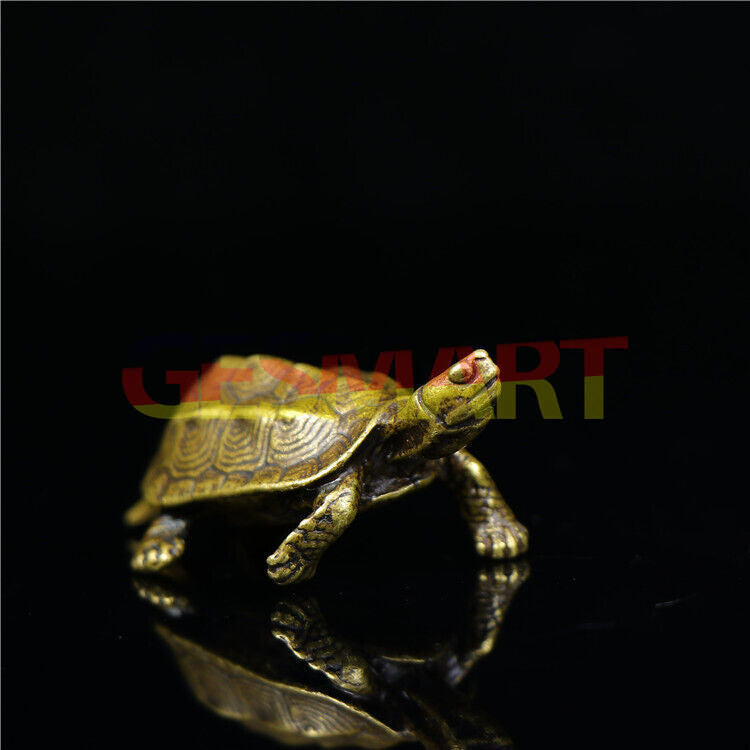 Vintage solid copper turtle trinket, hand-carved bronze figurine for watch display accessory.