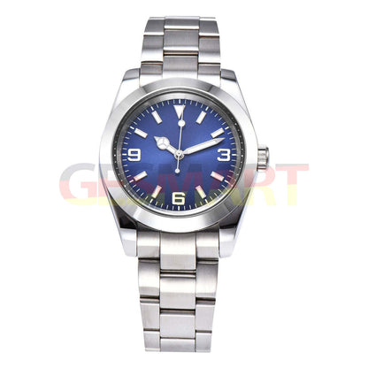Men's 40mm  diving watch with blue dial, sapphire glass, silver hands, and 316L stainless steel case.