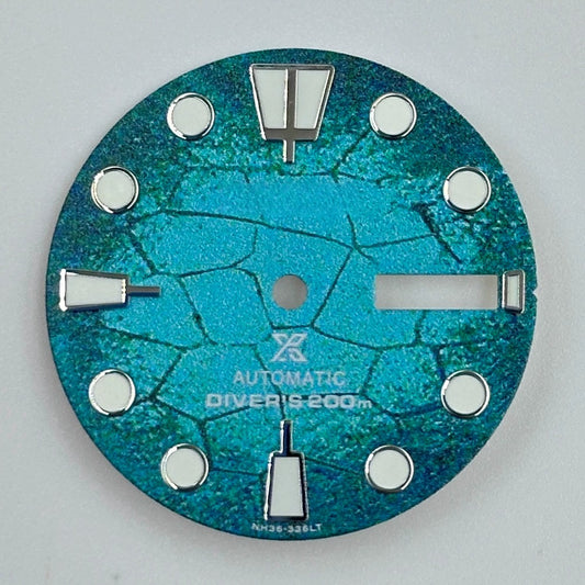 Blue 28.5mm Modified Diving Green Luminous Watch Dial for NH35 NH36, ideal for dive watch upgrades.