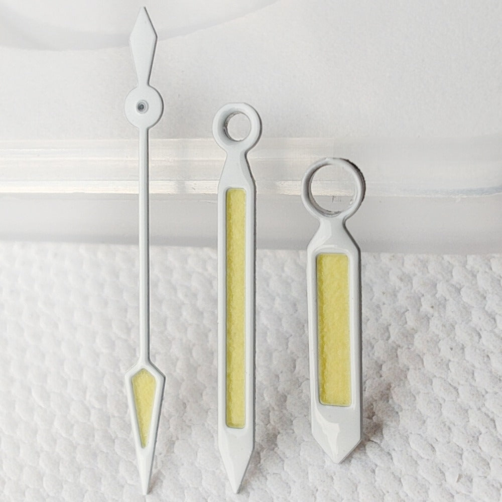 White Trim C3 Green Lume vintage watch hands for NH34 NH35 NH36 series, luminescent and precise.