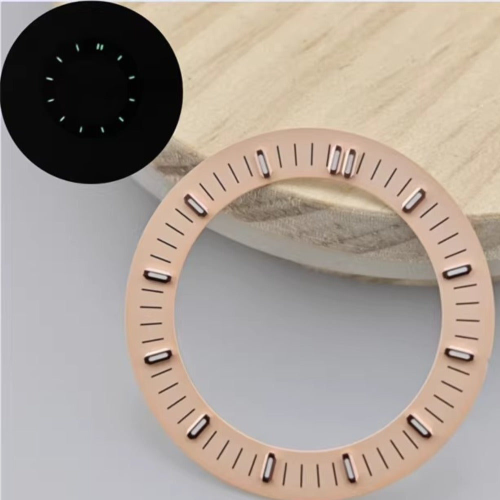 Rose Golden 31mm watch dial with hollow green lume, compatible with NH70/NH35/NH36 movements by APP Oak Tree