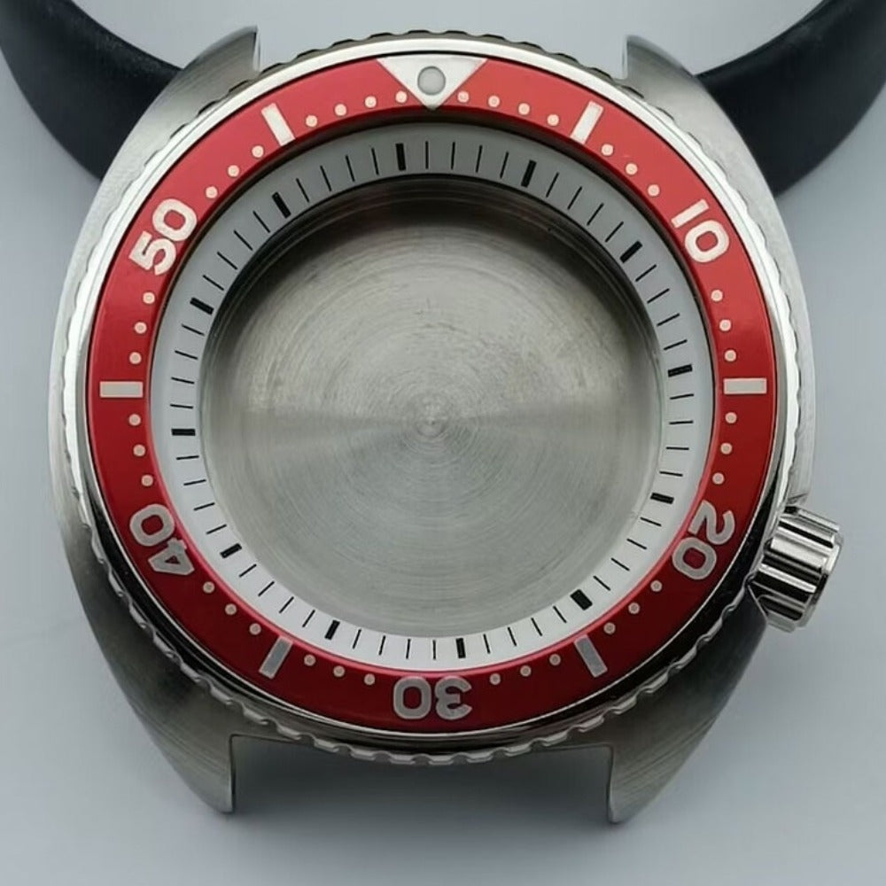 42.5mm silver watch case with red bezel and white ring for NH35 NH36 NH38 NH70 NH72 movements