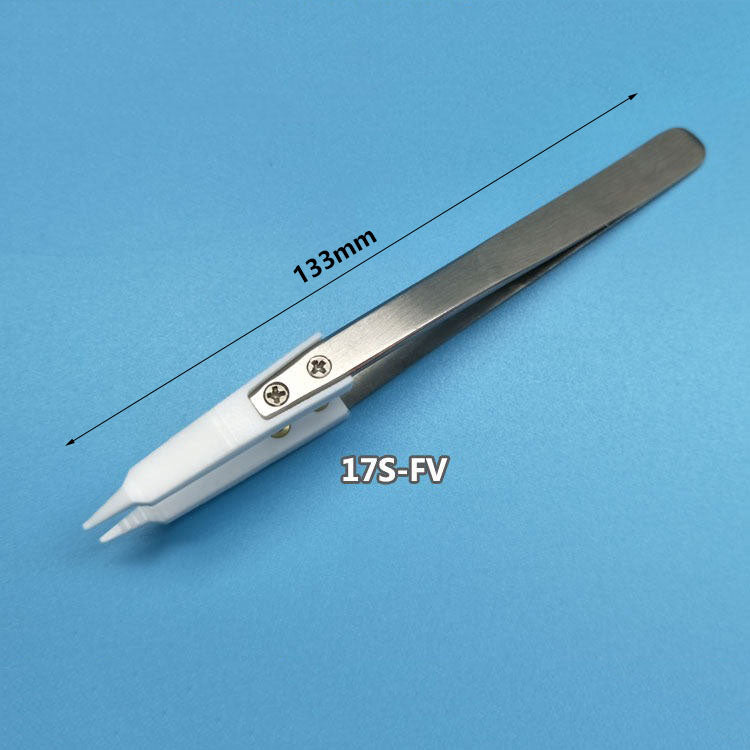 PTFE Teflon pointed tweezer, anti-static and acid resistant, ideal for precision work.