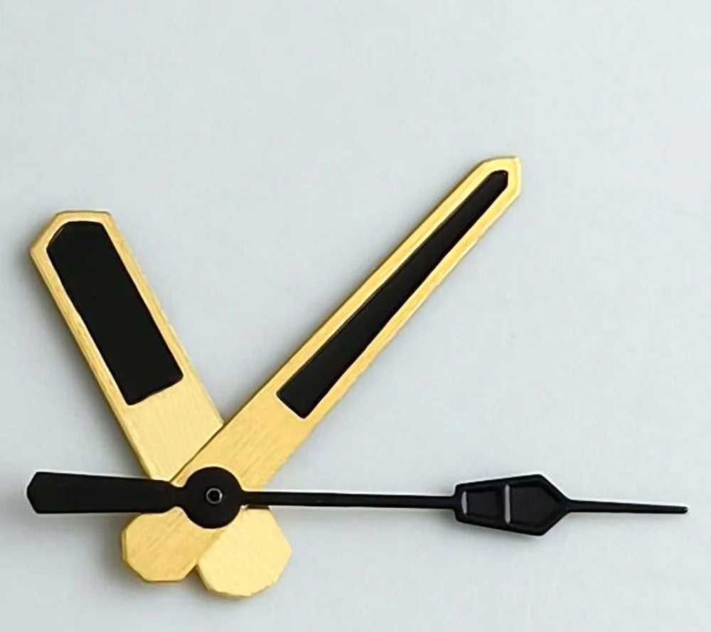 Black painted watch hands with golden trim, no lume, compatible with NH35 NH36 NH70 NH72 movements.