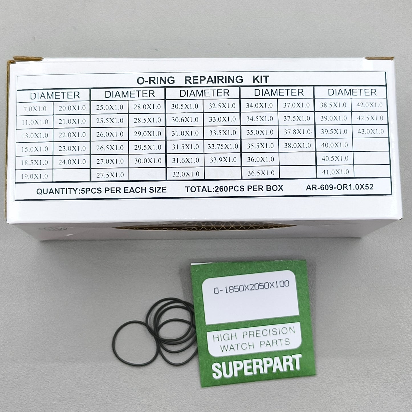 260 PIECES 1.0mm Thick 52 Sizes Waterproof O Ring Kit Watch Back Gasket Washers