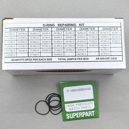 260 PIECES 1.0mm Thick 52 Sizes Waterproof O Ring Kit Watch Back Gasket Washers