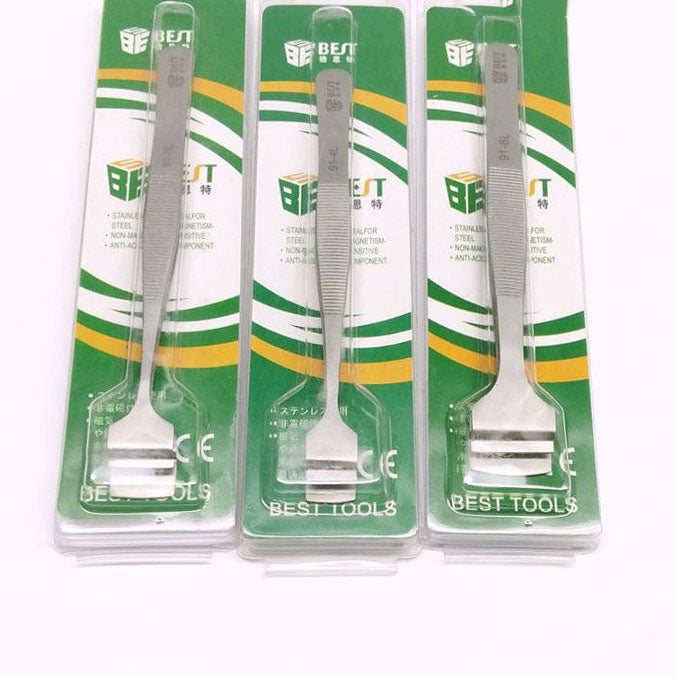 Stainless Steel Wide-Tip Tweezers, matte finish, HRC40+ hardness for precise semiconductor wafer repair.
