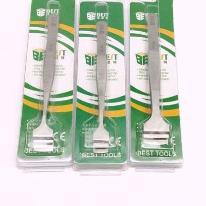 Stainless Steel Wide-Tip Tweezers, matte finish, HRC40+ hardness for precise semiconductor wafer repair.