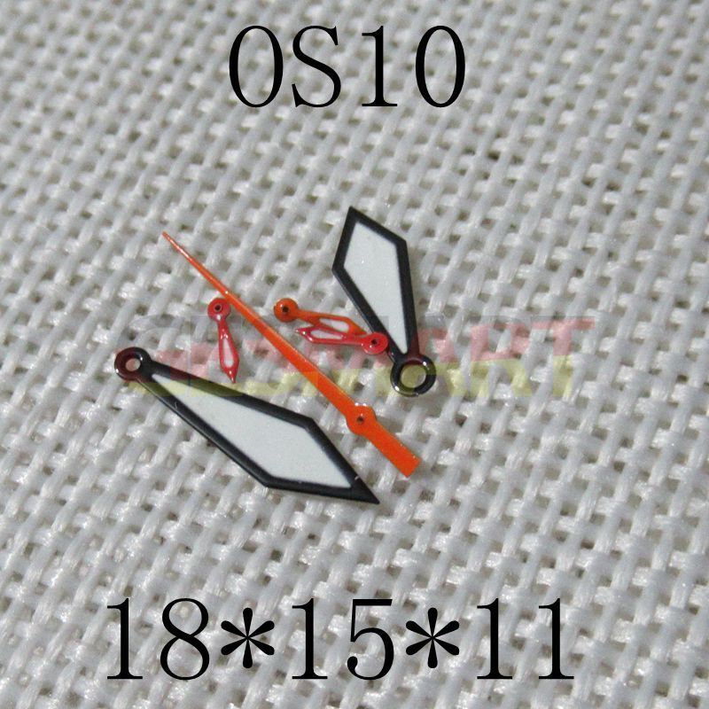 Black trim green lume watch hands for Miyota OS10 movement, precise fit and luminous visibility.