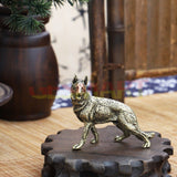 Solid Copper Wolf Dog Trinket Hand Carved Bronze Model Figurines