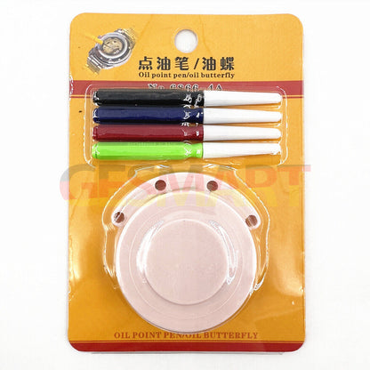 Oil cups plastic stand with 3 containers and oiler pen set for precise watch repair.