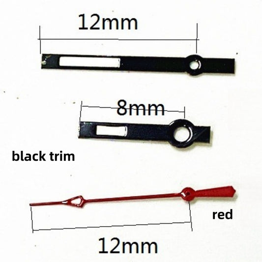 Aiguilles de seconde de montre rouges 12 x 12 x 8 mm, garniture noire, pour mouvement à quartz Ronda 515