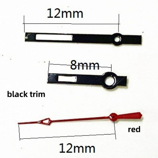 Aiguilles de seconde de montre rouges 12 x 12 x 8 mm, garniture noire, pour mouvement à quartz Ronda 515