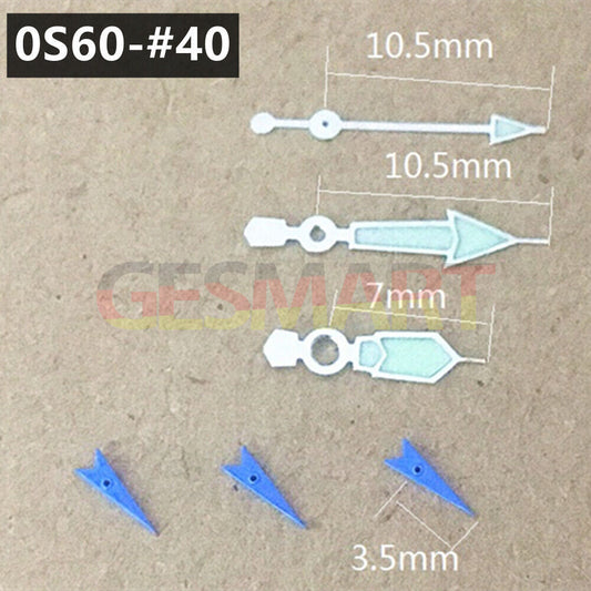 Sky Blue 10.5mm luminous watch hands with silver trim for Miyota 0S60, enhancing visibility and style.