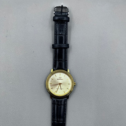 35mm Black Strap Round Golden Case Golden Dial Tianjin Seagull Manual Mechanical Watch