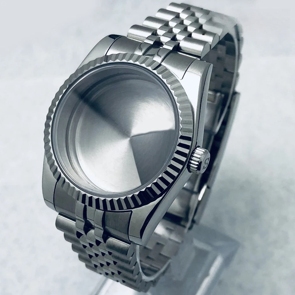 36mm/40mm Fluted Bezel Case Sapphire Glass For Mod  Steel Case Fit Nh35 Nh36